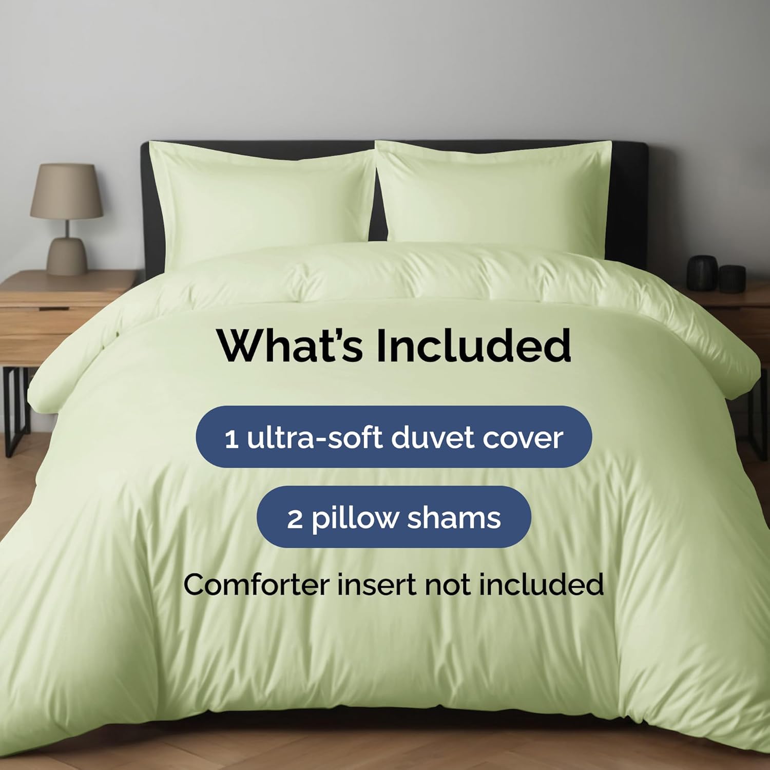 Duvet Cover Full Size Set - Extra Soft Full Duvet Cover 80" x 90" with 2 Pillow Shams - Hotel Luxury, Easy Care & Fade Free with Zipper Closures & Ties - Comfy, Cozy & Breathable (Light Sage Green)