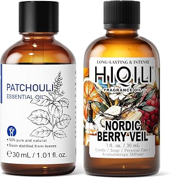 HIQILI 30ML Patchouli Essential Oil & 30ML Nordic Berry Veil Fragrance Oil, for DIY, Diffuser