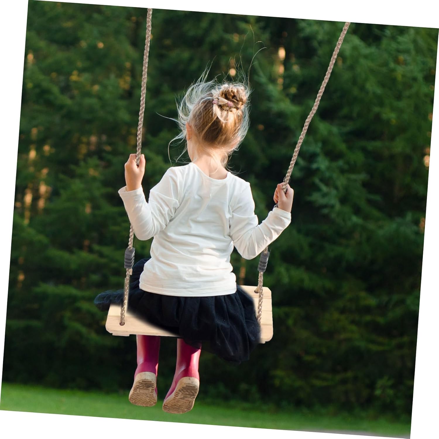 Wooden Swing for Backyard Smooth Comfortable Surface Sturdy Pine Wood Hanging Chair Indoor Outdoor Recreation