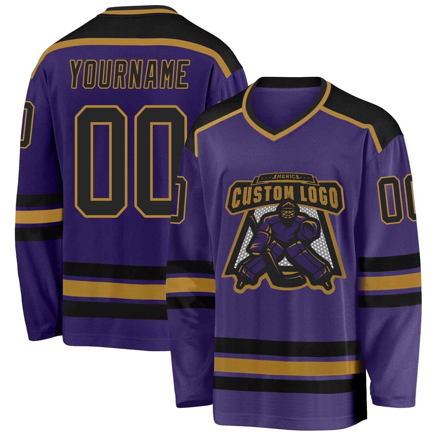 Custom Name Number White Black-Orange Hockey Jersey, Personalized Team V-Neck Sports Hockey Jersey for Men Women Youth