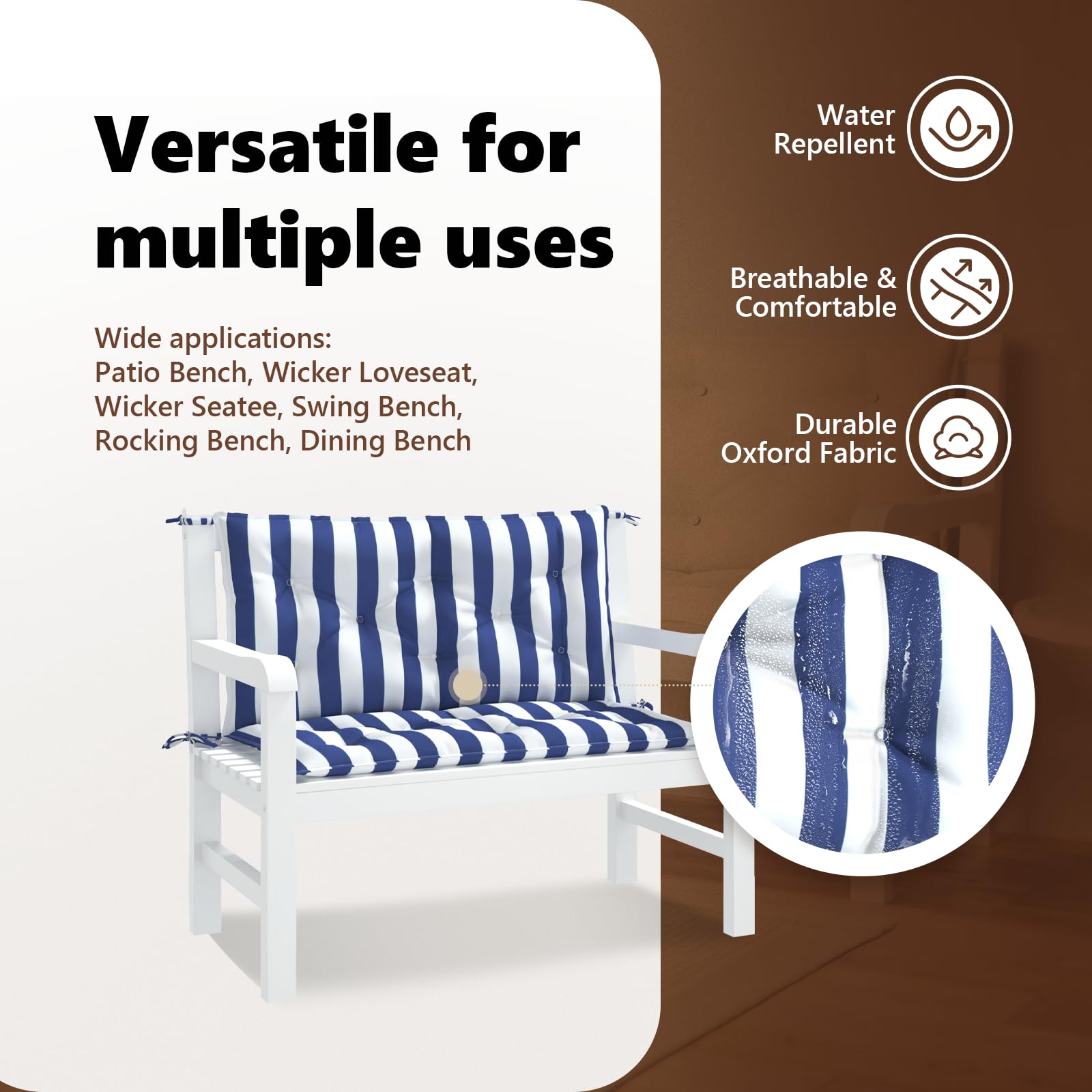 Cuscino Per Panca Da Giardino VidaXL - Righe Bianche E Blu 120x50x7cm, Tessuto Idrorepellente