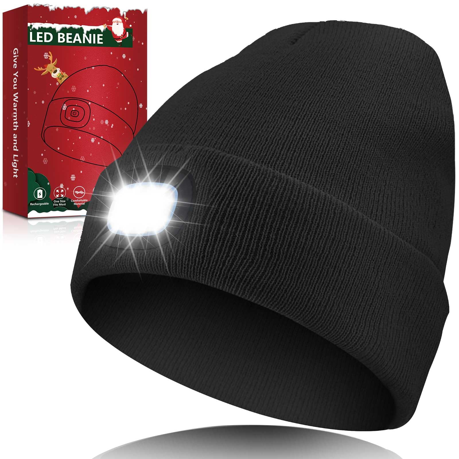 Unisex LED Mens Beanie Hat with Light USB Rechargeable Headlamp Valentines Day Gifts for Him Boyfriend Husband Women