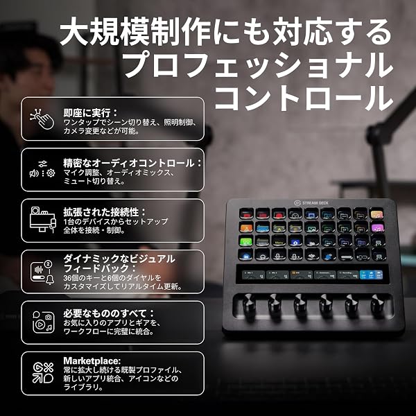 Elgato Stream Deck + XL – プロフェッショナルシステムおよび制作向けのカスタマイズ可能なコントロールプラットフォーム(マクロキー、多機能ダイヤル、タッチストリップ搭載)– PC/Mac対応 USB-C - 3