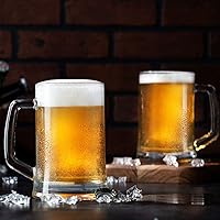 Vista 4 de KooK Beer Mugs, Glasses Set of 4, 12.7 Oz, Clear Large Mugs, Gift for Men, With Handles, Large Drinking Cups for Tea, Coffee, Root Floats