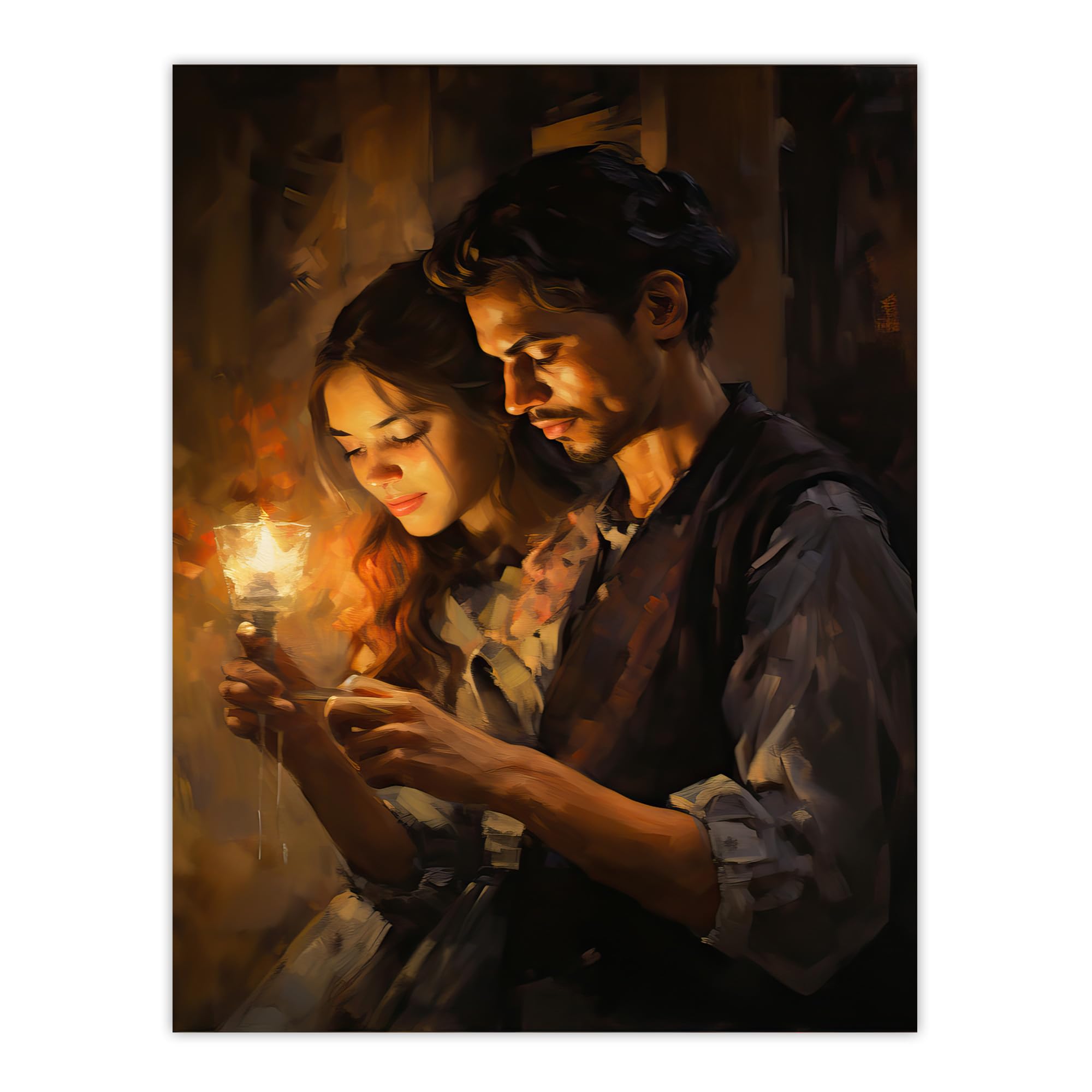 Artery8 La Boheme Young Couple Candlelight Scene Oil Painting Extra Large XL Wall Art Poster Print
