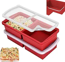 Bandejas de silicone para freezer com tampa, recipiente para congelador de sopa de 2 xícaras, moldes grandes de cubos de gelo com topo de anel de aço reforçado para congelar caldo de