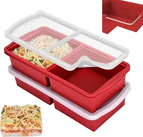 Bandejas de silicone para freezer com tampa, recipiente para congelador de sopa de 2 xícaras, moldes grandes de cubos de gelo com topo de anel de aço reforçado para congelar caldo de