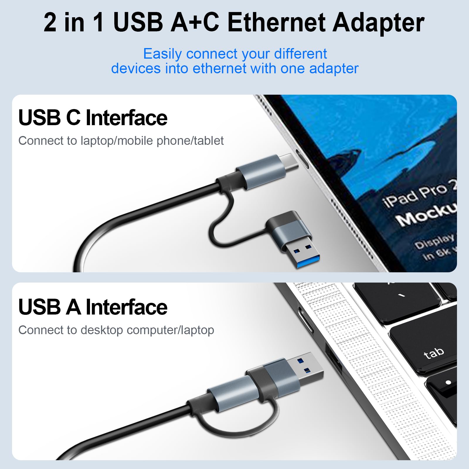 Adaptateur USB Ethernet 1000Mbps Hub Type-C 3.0 vers RJ45 Gigabit avec 3 Ports USB 3.0 et 1 Type-C