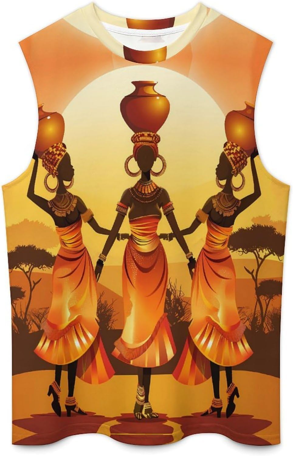African Women Men Summer Sleeveless Crew Neck Top 5XL