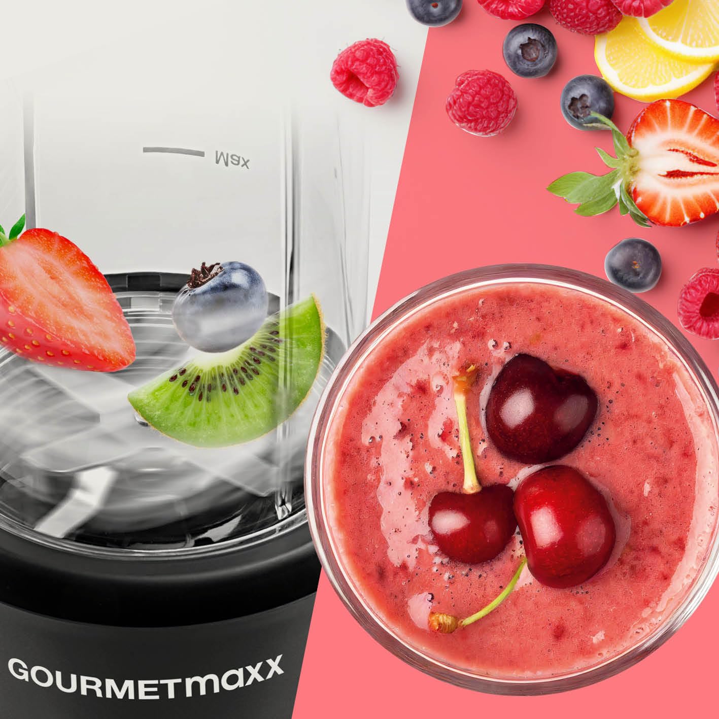 GOURMETmaxx Nutrition Mixer 1000 Watt | Smoothie Maker con coperchio to go | Frullatore con bicchiere e coperchio salvafreschezza – ideale per conservare | Frullatore con set di accessori L per