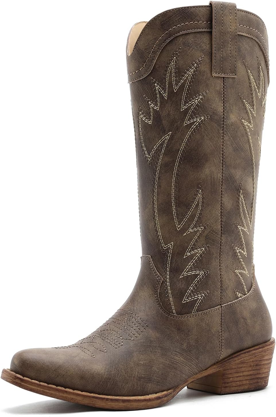GLOBALWIN Women’s Square Toe Cowgirl Boots Classic Mid-Calf Cowboy Boots With Embroidered Stitching Low Heel Comfortable Western Boots For Country Outfits