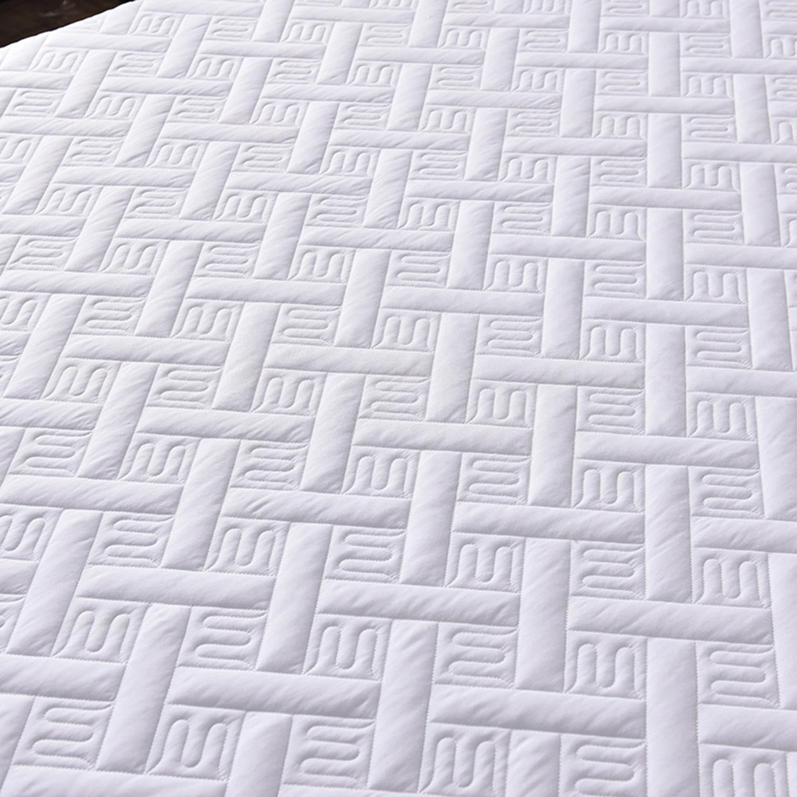 Coprimaterasso trapuntato impermeabile con cerniera, traspirante e spesso, con angoli elasticizzati, bianco, per letto singolo/matrimoniale/king size, 150 x 190 + 20 cm