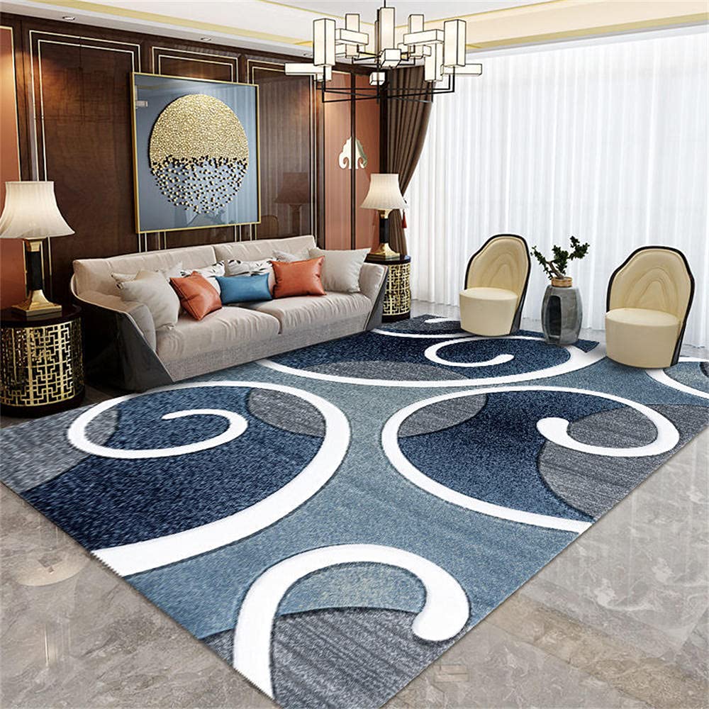 Tapis de salon moderne design graphique aux nuances douces gris bleu blanc elfe 80x120 cm
