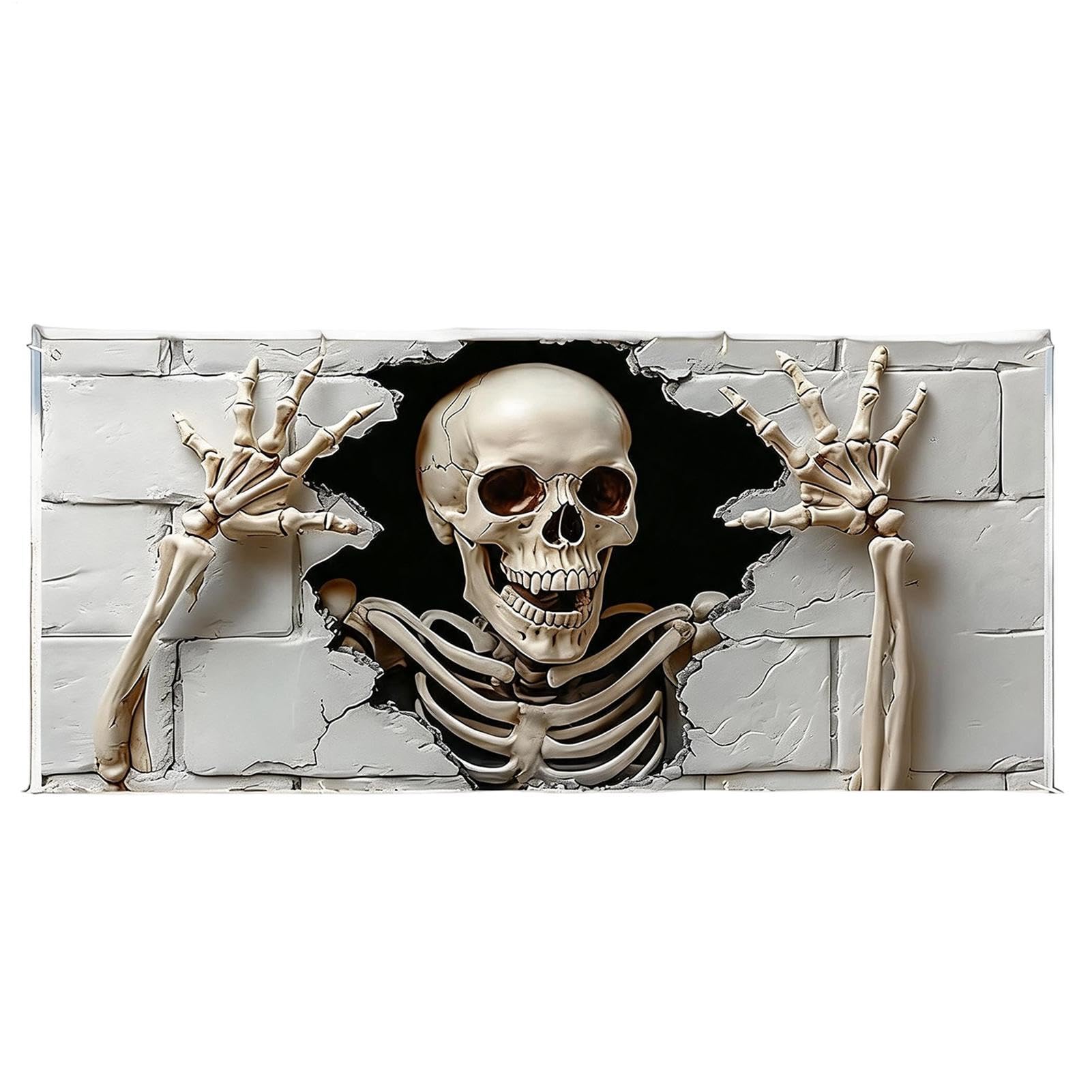 Halloween baner do bramy garażowej, 1,8 x 4 m, wielokrotnego użytku, czaszka Halloween | Ściana garażowa tło baner do użytku na zewnątrz dom podwórko noc księżyca nawiedzony dom wakacje ściana okno impreza
