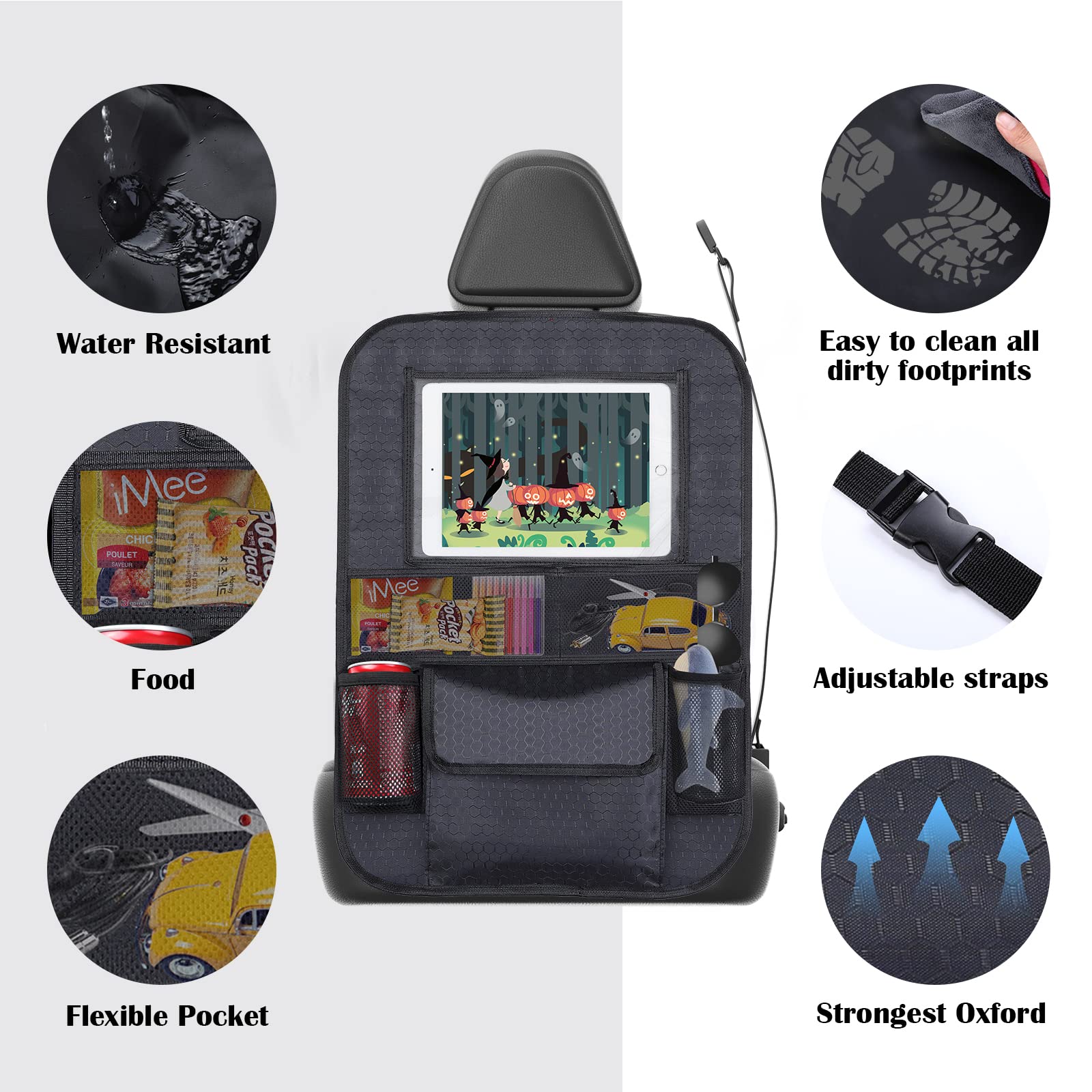 Romon Organizer Sedile Posteriore Auto Bambini, Impermeabile Organizzatore Sedile Posteriore Auto con Molto Spazio di Archiviazione, Proteggi Sedili Auto Bambini Lungo viaggio