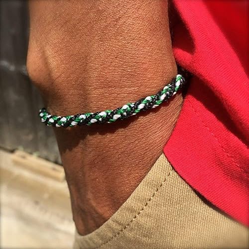 Miniatura 2 de Woven Adjustable Knot Sailor Rope Bracelet Black Green White Wax Cord for Men and Women 6-7.25 Inch Wrist