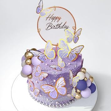 47PCS Purple Butterfly Cake Topper Butterfly Cake Decorations with Balls