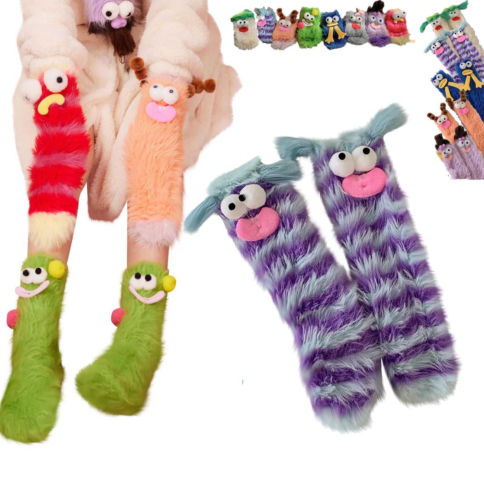 EHOTER Warm Cozy Fluffy Cartoon Monster Socks Coral Velvet Three-dimensional Quirky Socks Winter Funny Fuzzy Cozy Socks Gift for Christmas (Stripe)