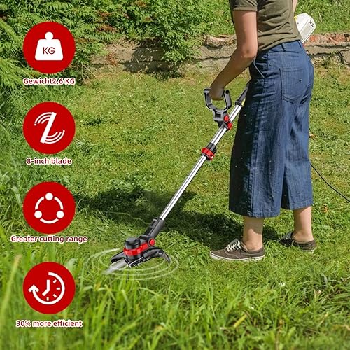 Weed Wacker alimentada por baterías, comedor de malezas eléctrico inalámbrico, recortadora de cuerda inalámbrica de 21 V con 2 baterías de 2.0 Ah y