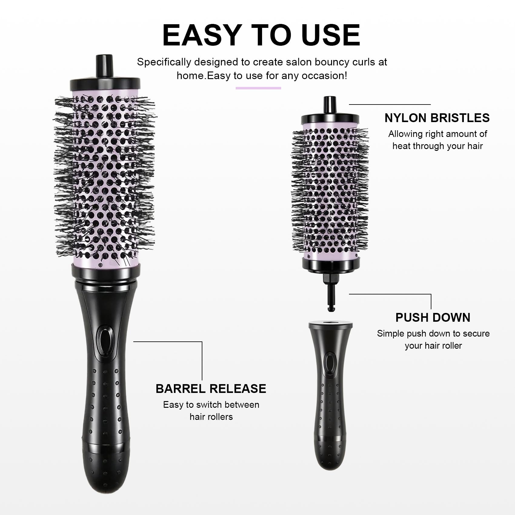 Yocdunm Round Hair Brush Set Detachable Handle Hair Roller Brush 3 Sizes Round Hair Brush for Blow Drying with 6 Positioning Clips,6 Barrels 1 Handle () - Image 4