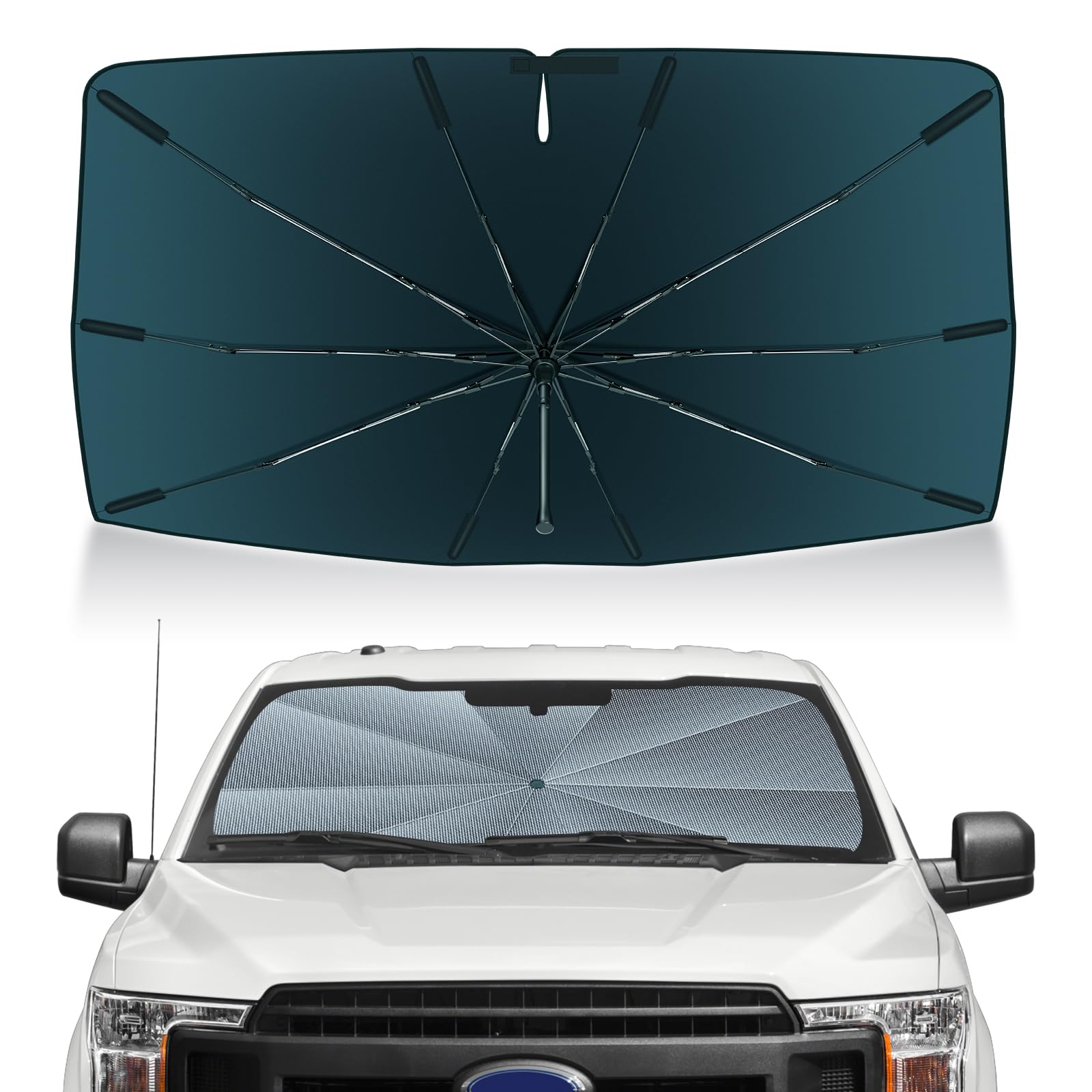 Autorder Windshield Sun Shade Umbrella for 2015-2020 Ford F150 F250 F350 F450 Accessories,Upgraded Ice Crystal Material,Easy Setup Umbrella Sunshade for Car Windshield,100% Sun Blocking