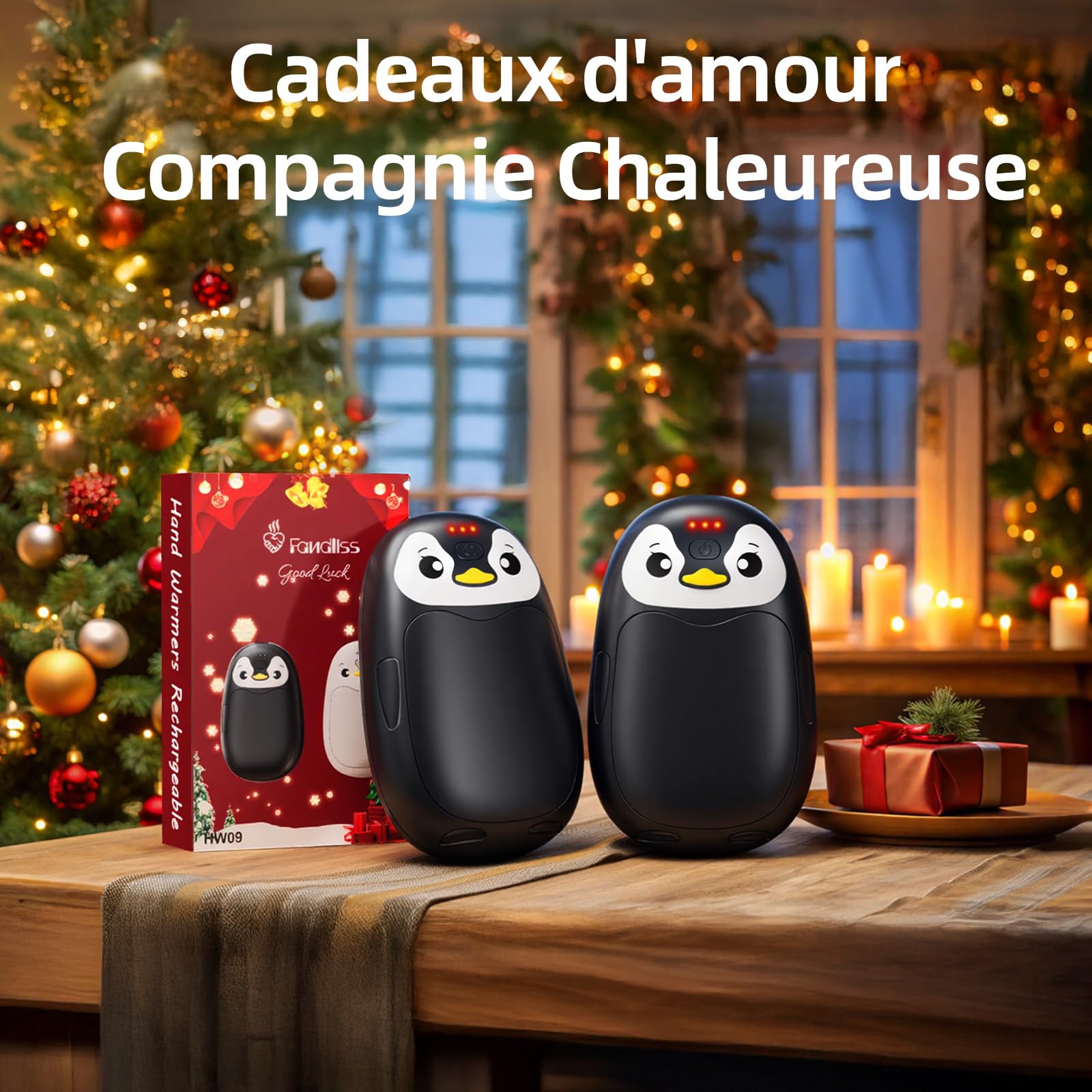 Chauffe Main Electrique 2 en 1, Noir Chaufferette Main Reutilisable 8000mAh Rechargeable par USB, 3 Niveaux de Chauffe, Cadeaux Hiver Unisexes, pour Camping et Sports en Extérieur