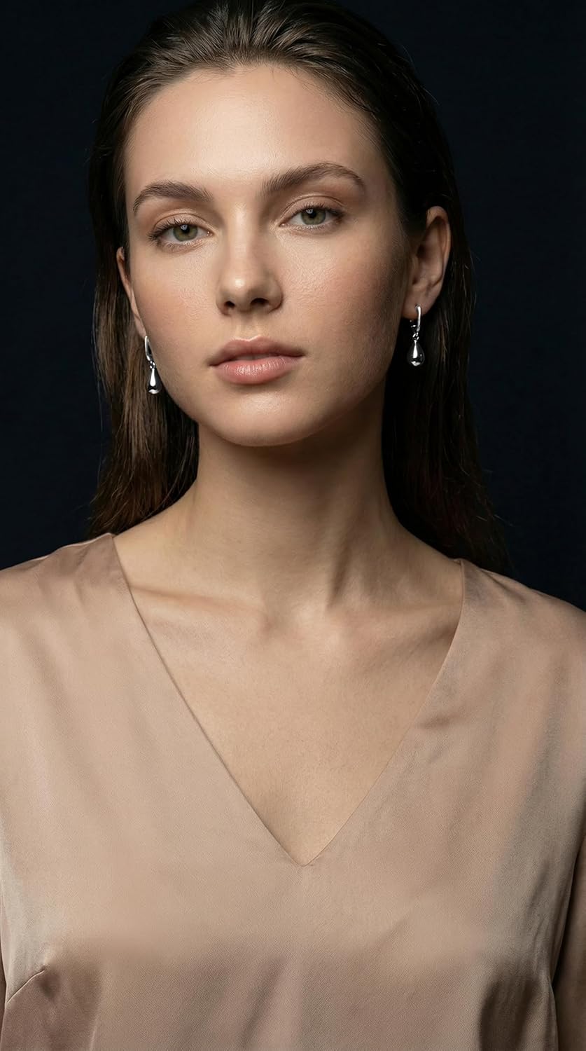 FAN&LOUIS Sliver Teardrop Clip On Earrings for Women，Non-Pierced Trendy Statement Dangle Water Drop Women's Hypoallergenic Clip-On Earrings - Image 6