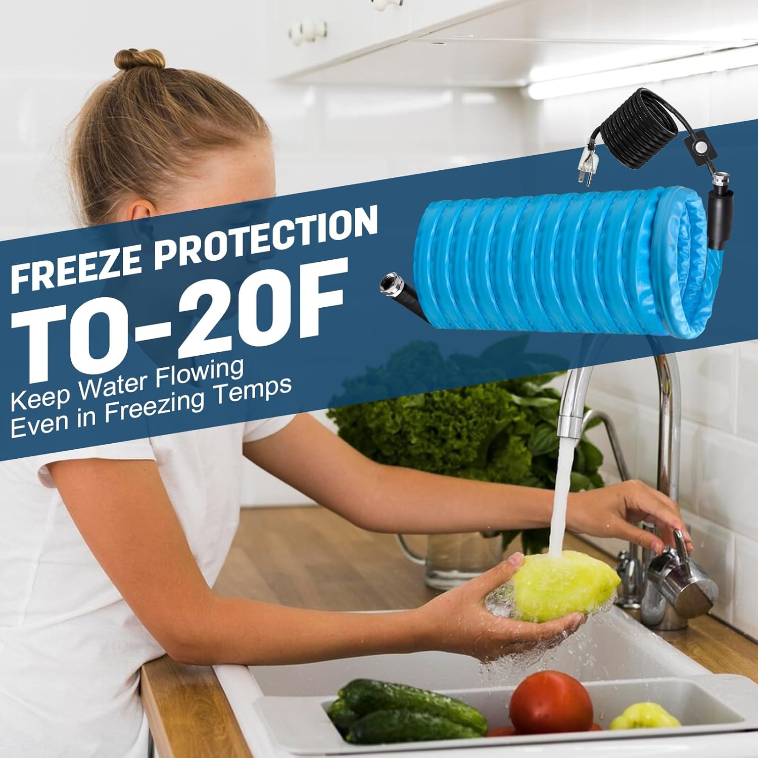 100FT RV Heated Drinking Fresh Water Hose, -20 ℉ Antifreeze Heated 5/8" RV Water Hose with Energy Saving Thermostat, for RV Camper Home Garden,Abrasion-Resistant Cover, Lead and BPA Free