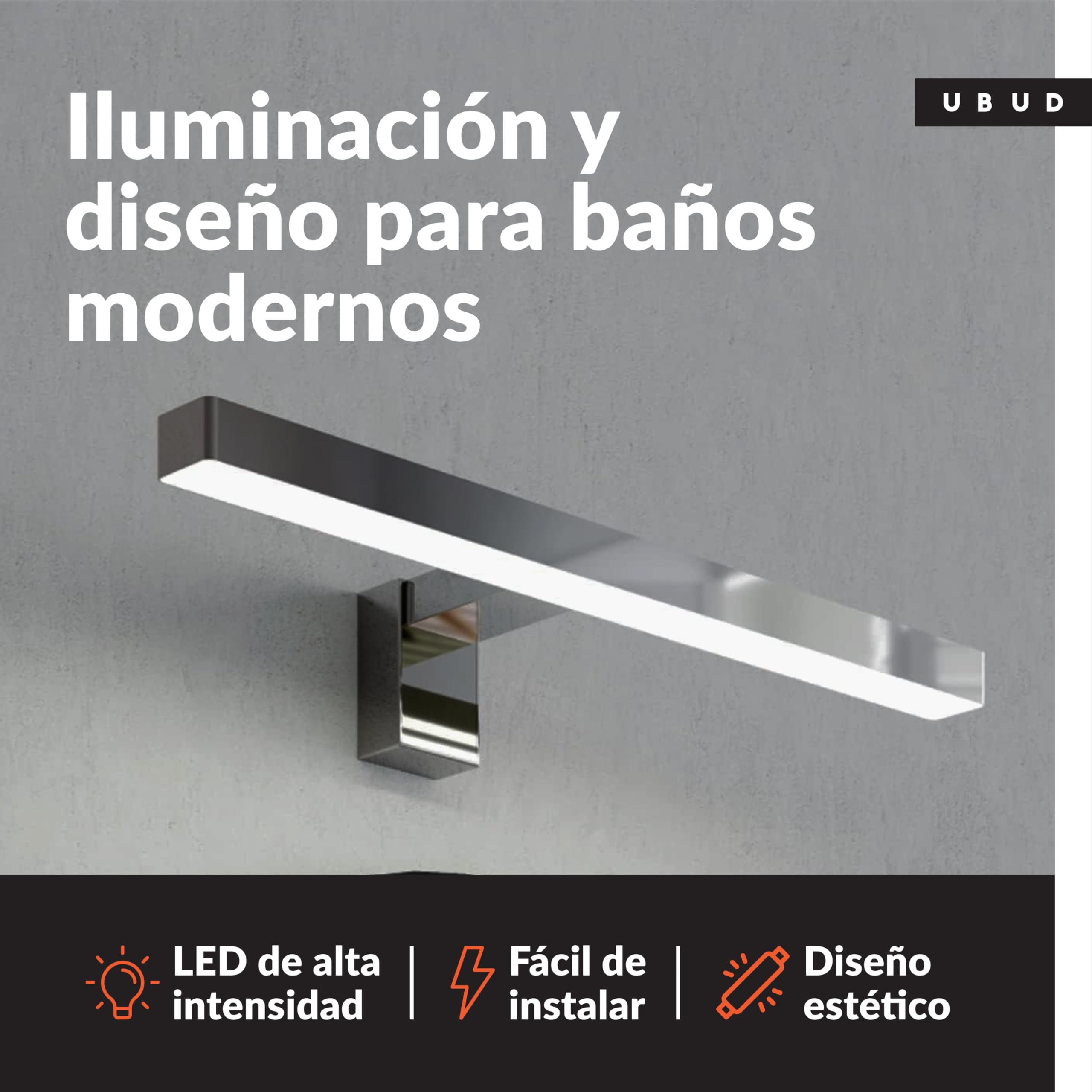 UBUD Lámpara Led Aplique Led para Espejo o Pared de Baño - 760lm - Medidas 300 x 110 x 40 mm - Protección IP44 - Luz Blanca 6000K - Color Cromado. (Ideal y Perfecto para Maquillar o Afeitar) (30 CM)