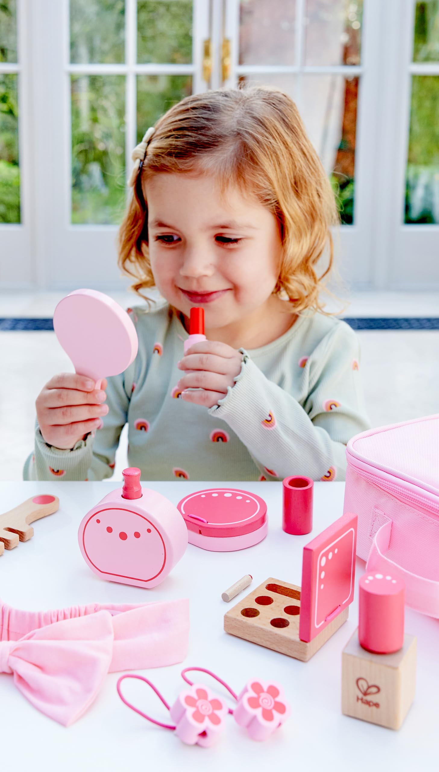 Hape Wooden Beauty Play Set| Kids Pretend Makeup Accessories Beauty Salon Play Set for Kids