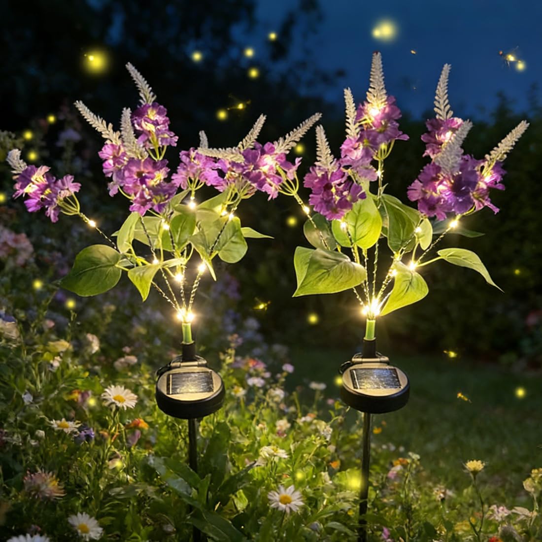 WRQIOO 2PCS Solar Flower Lights Outdoor Garden, Solar Stake Lights, Flower Garden Ornaments Solar with 49 LEDs & Waterproof IP65 for Yard Lawn Patio Porch Pathway Cemetery