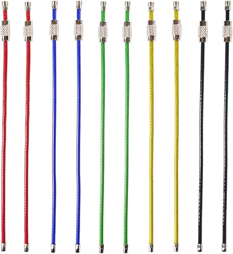 Millennial Essentials Paquete de 20 llaveros de alambre de acero inoxidable recubiertos de nailon de colores de 0.079 in y 6.3 pulgadas para colgar