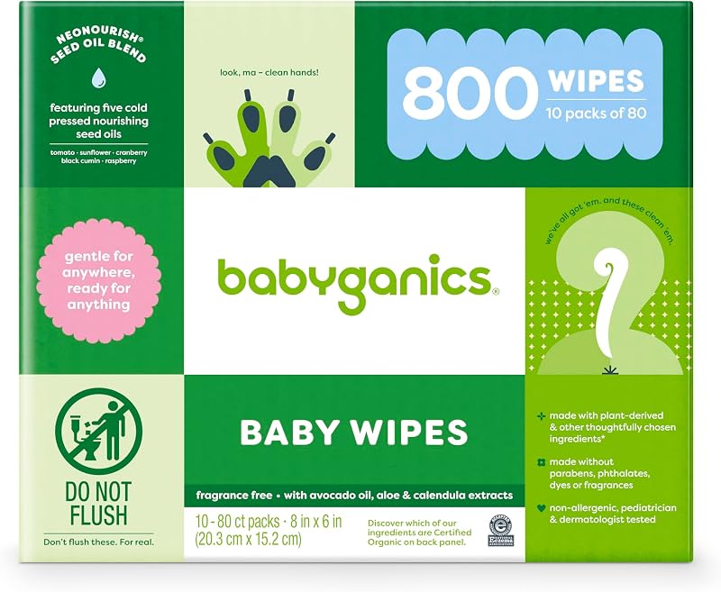 Babyganics Unscented Diaper Wipes, 800 Count, Packaging May Vary
