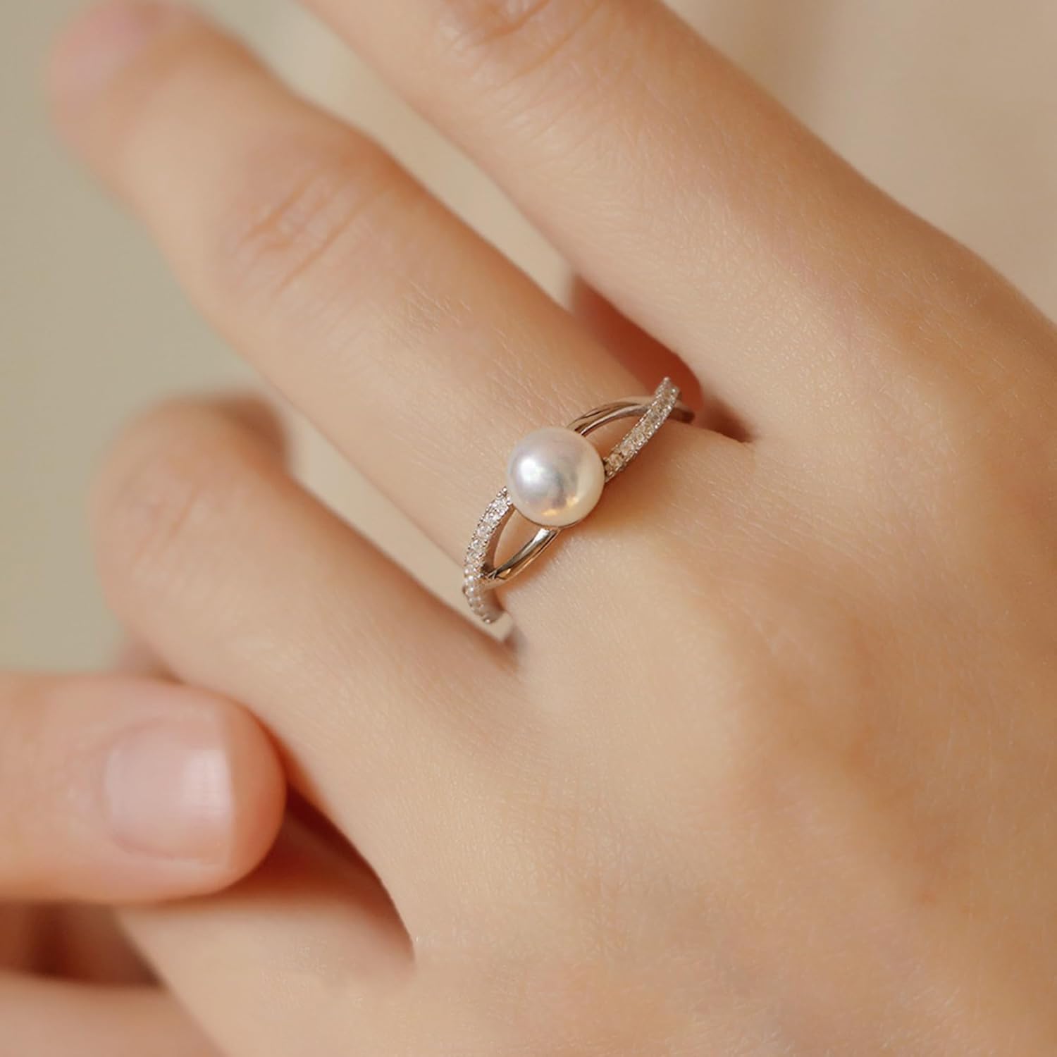 STARCHENIE Pearl Rings,Celtic Knot Ring Wedding Engagement Ring for Women Sterling Silver Ring size5-10