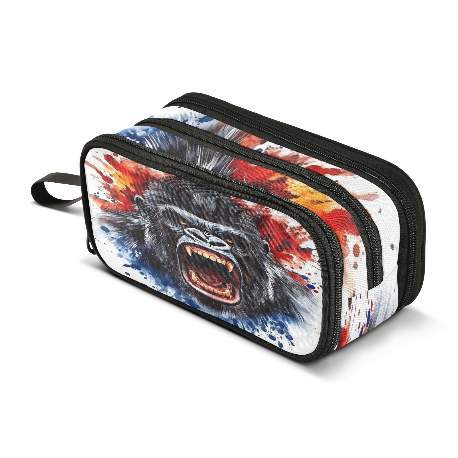 Mnsruu King Kong Face Blue Pencil Case Large Capacity Pen Bag Girls Boys Pencil Pouch Stationery Organizer Holder Zipper Pen Case for School Office