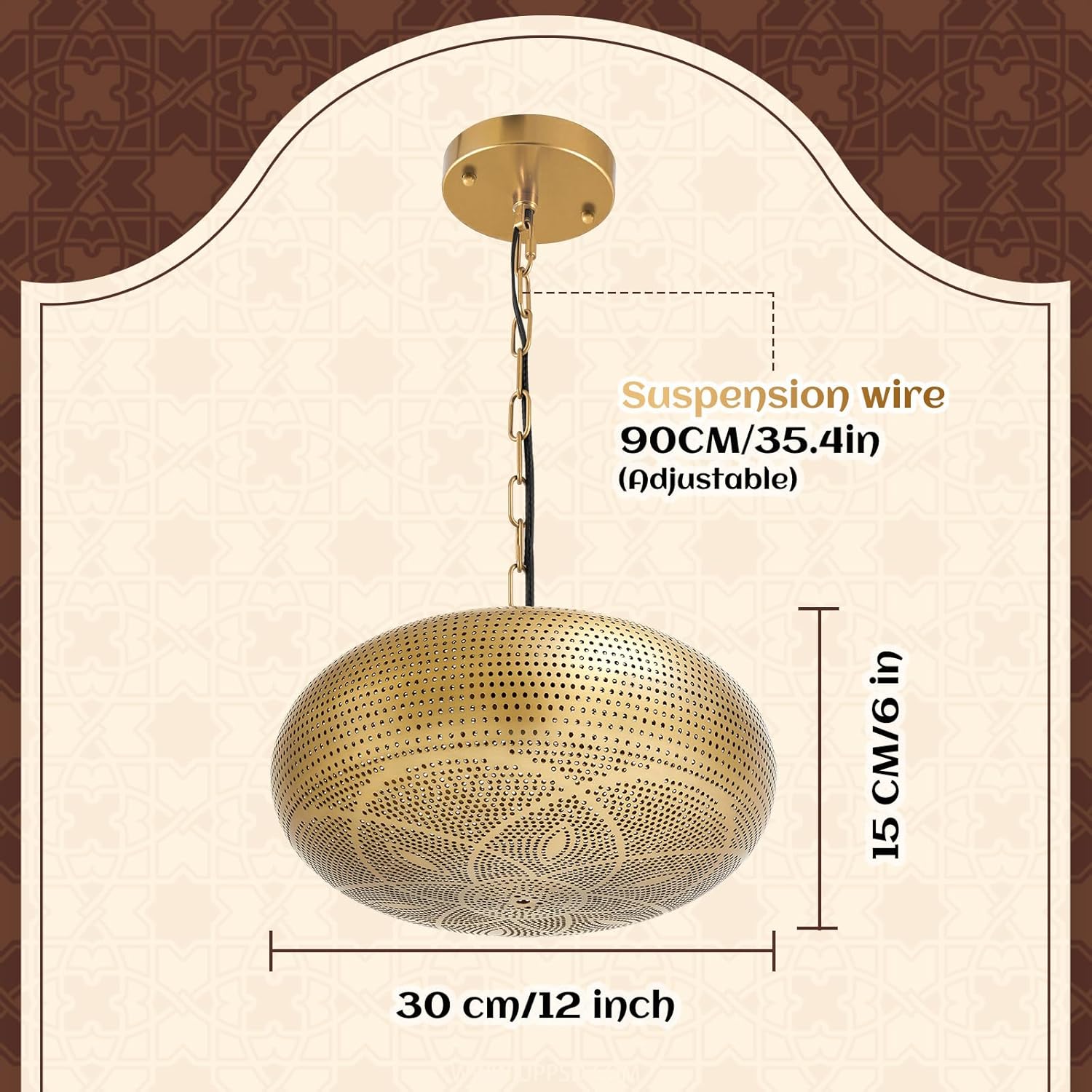 Tujoe 11.8 in Moroccan Ceiling Lamp Simple Moroccan Pendant Light Fixture Hanging Turkish Lamp Farmhouse Hanging Chandelier Light for Dining Kitchen Room Entryway(Modern)