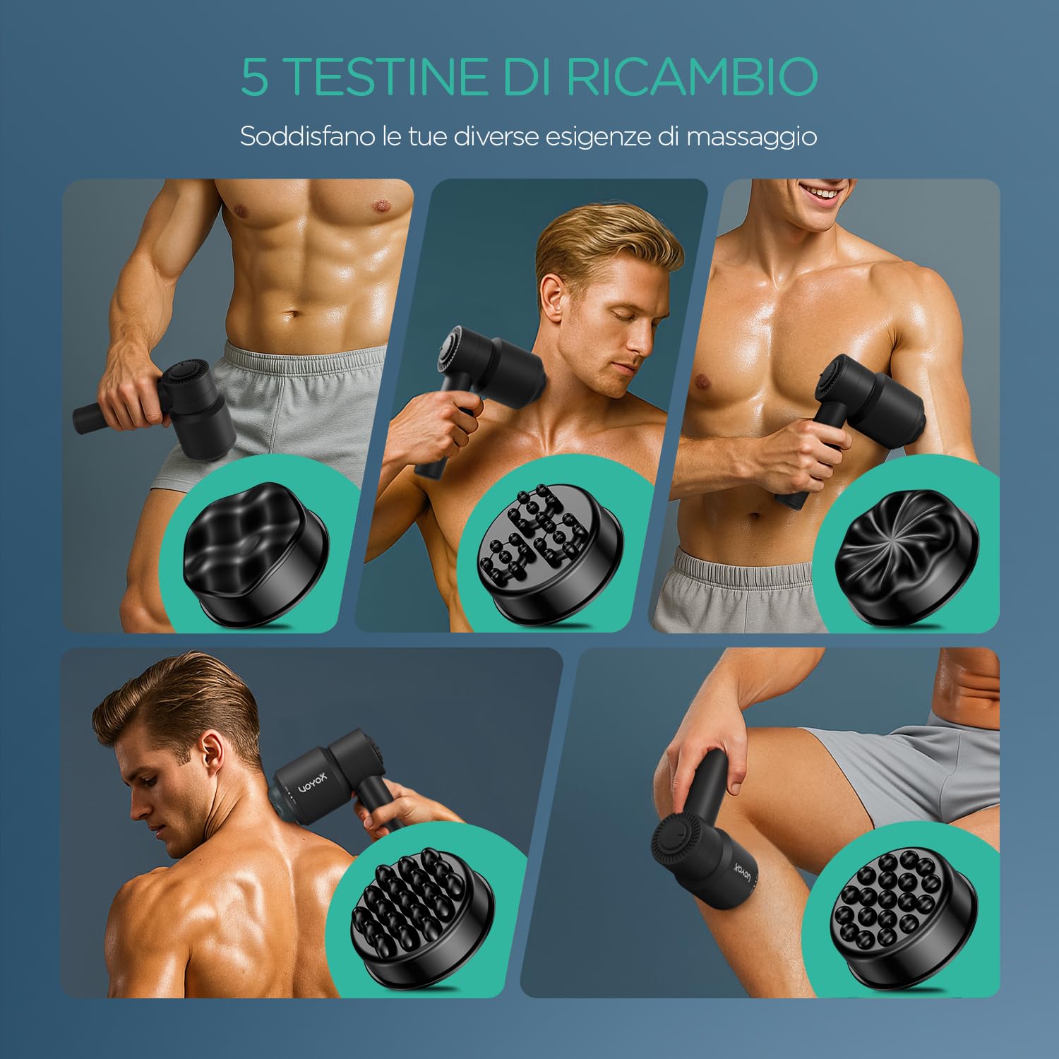 Massaggiatore Anticellulite, Palmare Elettrico Vibromassaggiatore per Alleviare la Fatica e Rilassare I Muscoli, Massaggiatore Portatile a 5 Teste Multifunzionali CM410 (Nero)