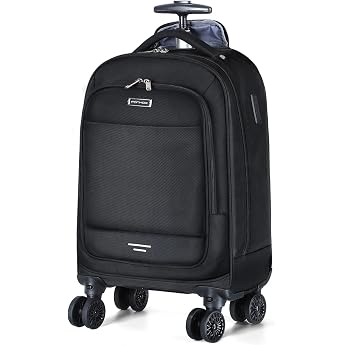 Ponhog Backpack with Wheels - Laptop Trolley Laptop Backpack with 15.6 Inch Laptop Compartment Hand Luggage Aeroplane Rolling Backpack Travel Backpack Backpack for Work College Travel Black