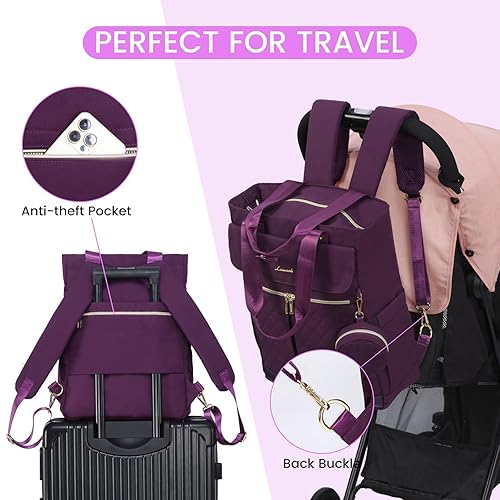 Miniatura 5 de LOVEVOOK Mochila para pañales, bolsa de pañales con bolsillos aislados, bolsa de bebé para niñas y niños con cambiador, bolsa de pañales grande para