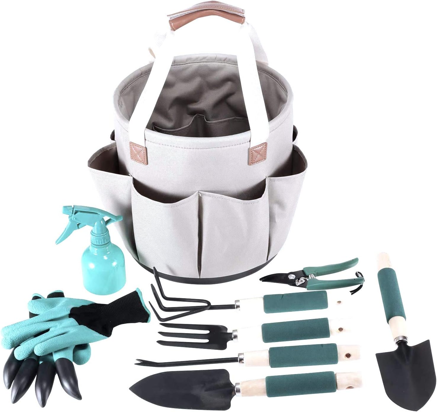 Garden Tools Set COLLAPSIBLE Version | Gardening Gifts | Gardening Tools Set | 9 Piece Garden Tool Set | Digging Claw Gardening Gloves Succulent Tool Set | Planting Tools | Gardening Supplies Basket