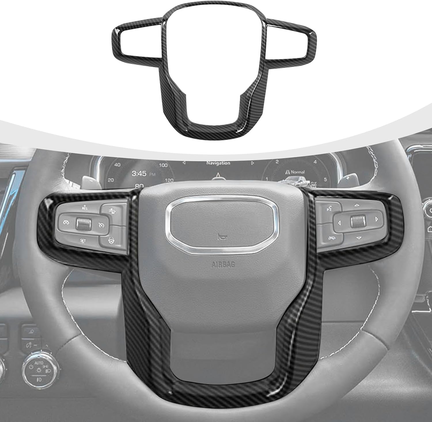 RAZPOY Carbon Fiber Steering Wheel Trim Cover Compatible with GMC-Sierra 1500 2019-2025 & GMC-Sierra 2500HD/3500HD 2020-2024, for GMC-Yukon 2021-2024