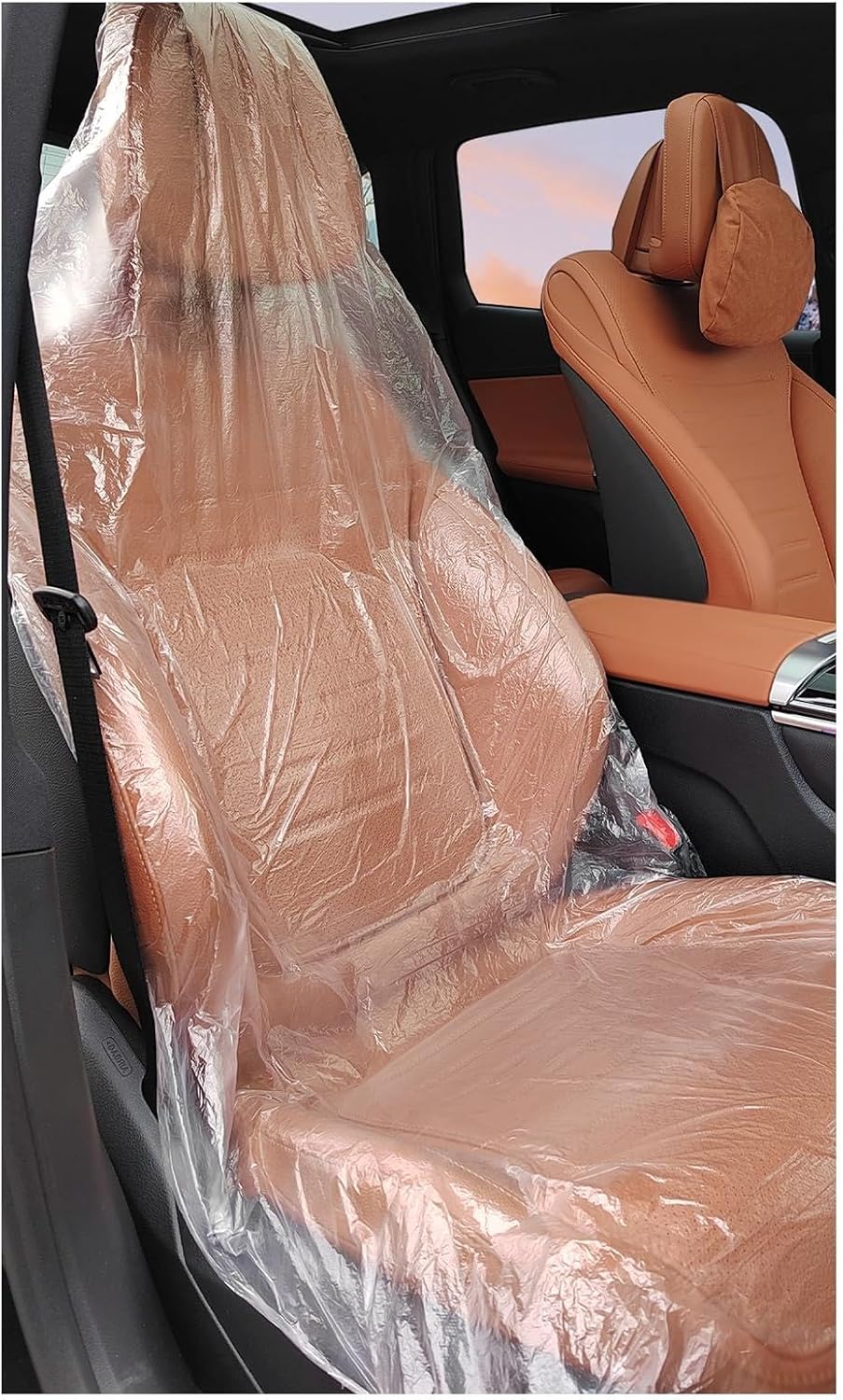 200PCS Disposable Car Seat Covers Kit,Plastic Seat Covers for Cars/Disposable Steering Wheel Cover/Handbrake & Gear Shift Cover for Dustproofing,Clear Car Seats Protector Kit