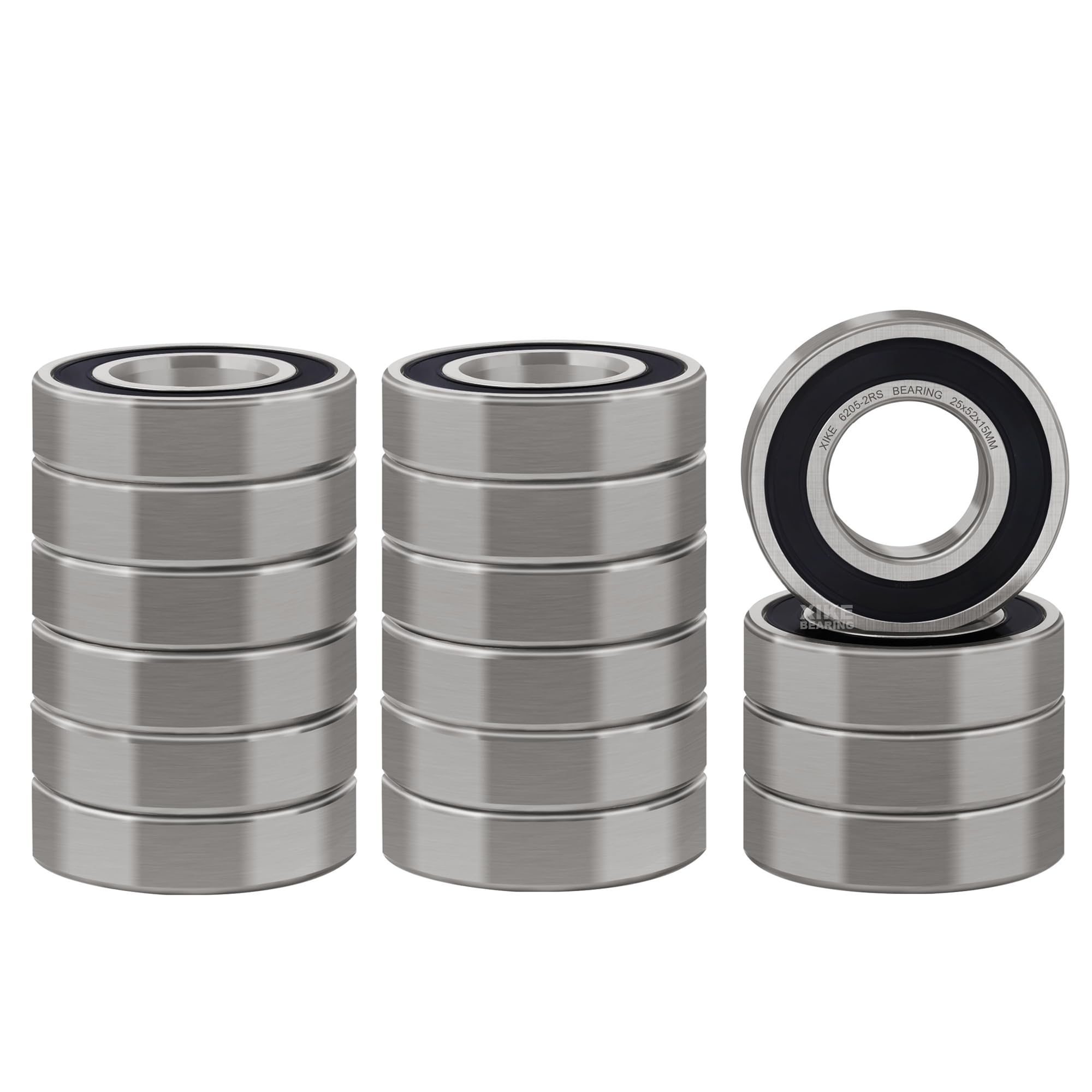 XiKe (20 Pack) 6205-2RS Double Sealed Deep Groove Ball Bearings, 25x52x15mm, Pre-Lubricated for High RPM, Chrome Steel P6, ABEC 3