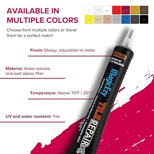 Miniatura 30 de MagicEzy Tile RepairEzy Relleno de reparación de esmalte de porcelana, repara astillas y agujeros en azulejos rápidamente, azulejos de pisos, Negro