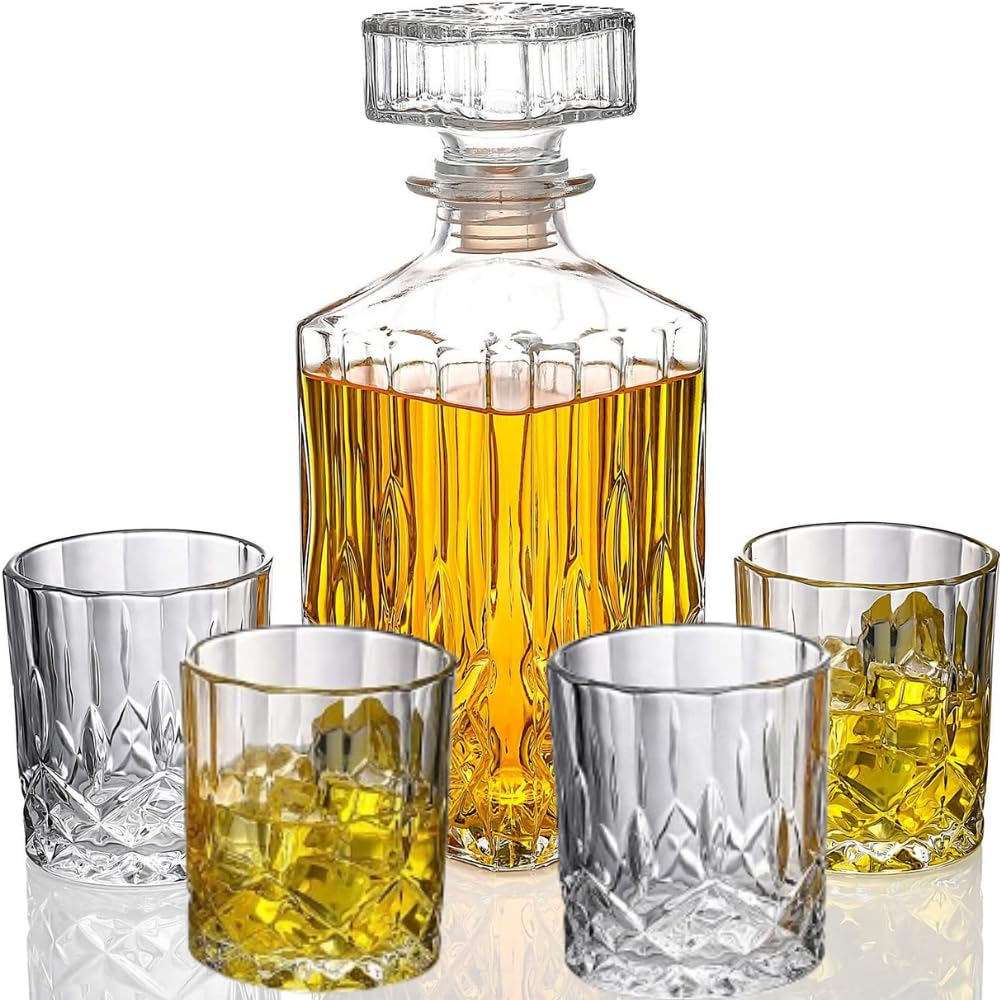 STAR WORK - Whiskey Decanter for Scotch, Liquor, Vodka, Wine or Bourbon - Irish Cut - 750 ML (Wine Decanter with 2 Glass)
