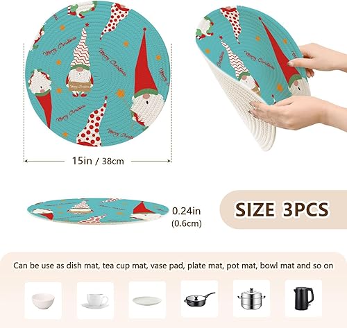Miniatura 2 de 3 Pcs Pot Holders Trivets Set for Hot Pots and Pans 15in Cotton Thread Weave Hot Pads for Teapot Kitchen Decor Christmas Gnome Scandinavian Nordic