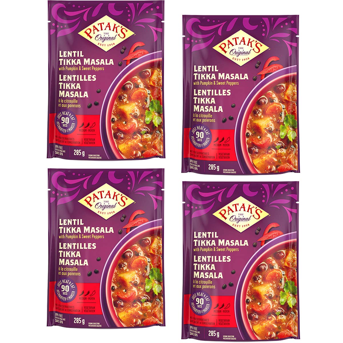 Patak's - Ready To Eat Vegetarian Meals, (4 Pack) (Lentil & Veggie Tikka Masala)