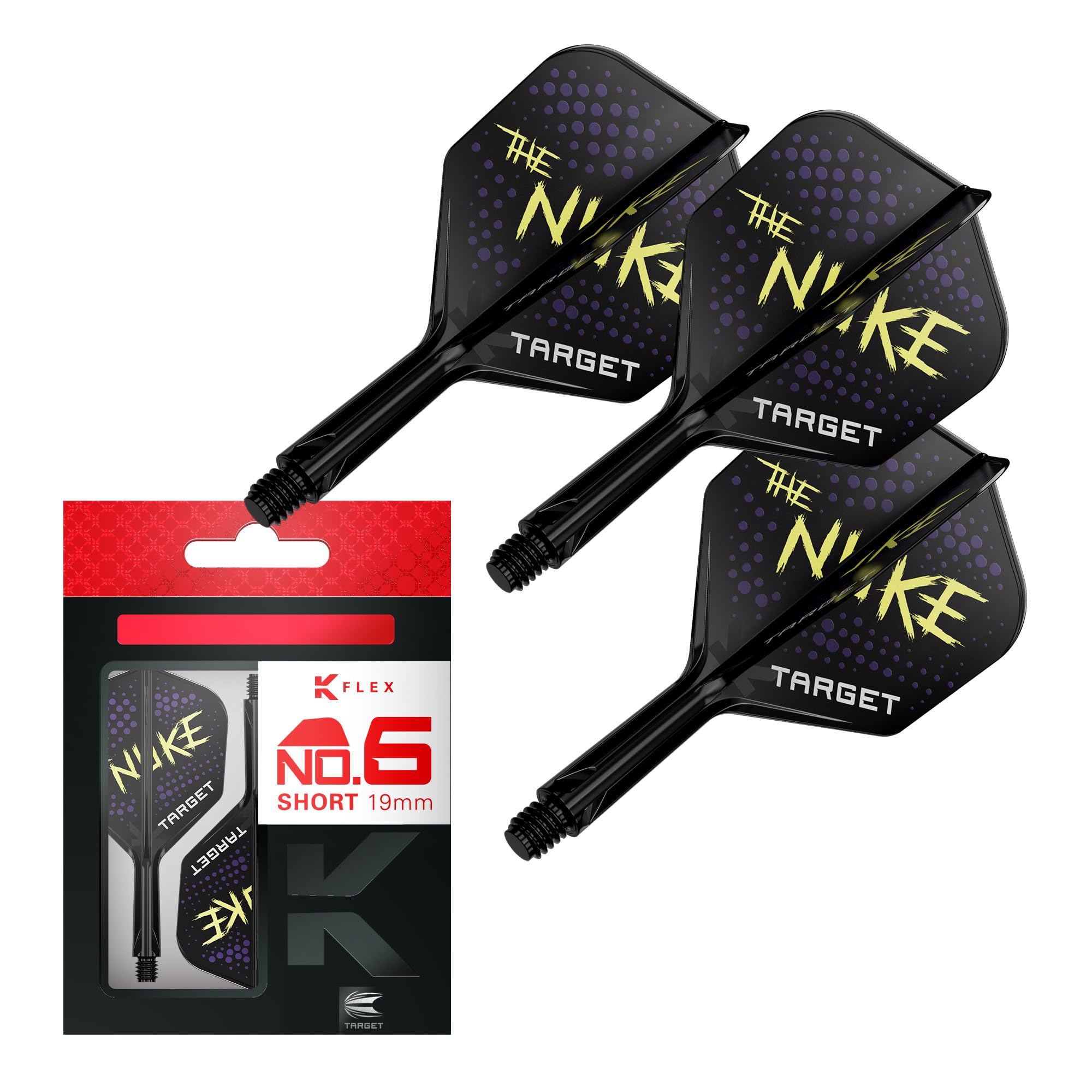 Target Darts Luke Littler K Flex Flights & Shaft System No.6 & No.2 –|The Nuke Edition, Pack of 3 K-Flex All-in-One Integrated Flights and Shafts, Short 19mm, Intermediate 26mm, Medium 33mm