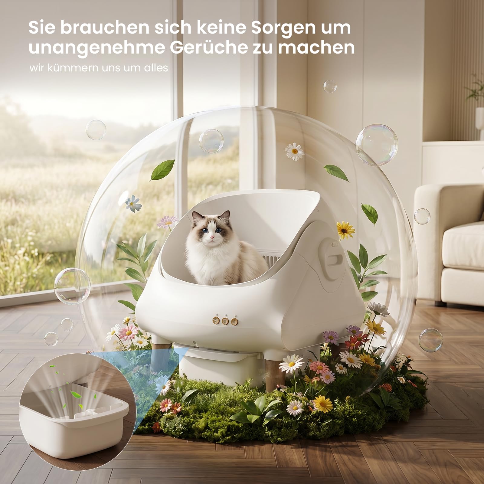 Devoko Selbstreinigende Katzentoilette intelligente App-Steuerung große Kapazität sorgenfrei unterwegs mit Sicherheits- und Gravitationssensor Katzenklo selbstreinigend für Mehrkatzenhaushalte