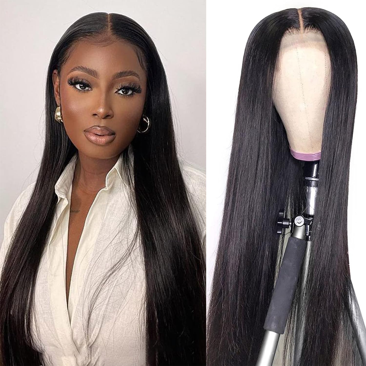 Human Hair Wig 4x4 Lace Front Wigs Straight Glueless Wigs Brazilian Virgin Human Hair Natural Black Color For Black Women 14 Inch